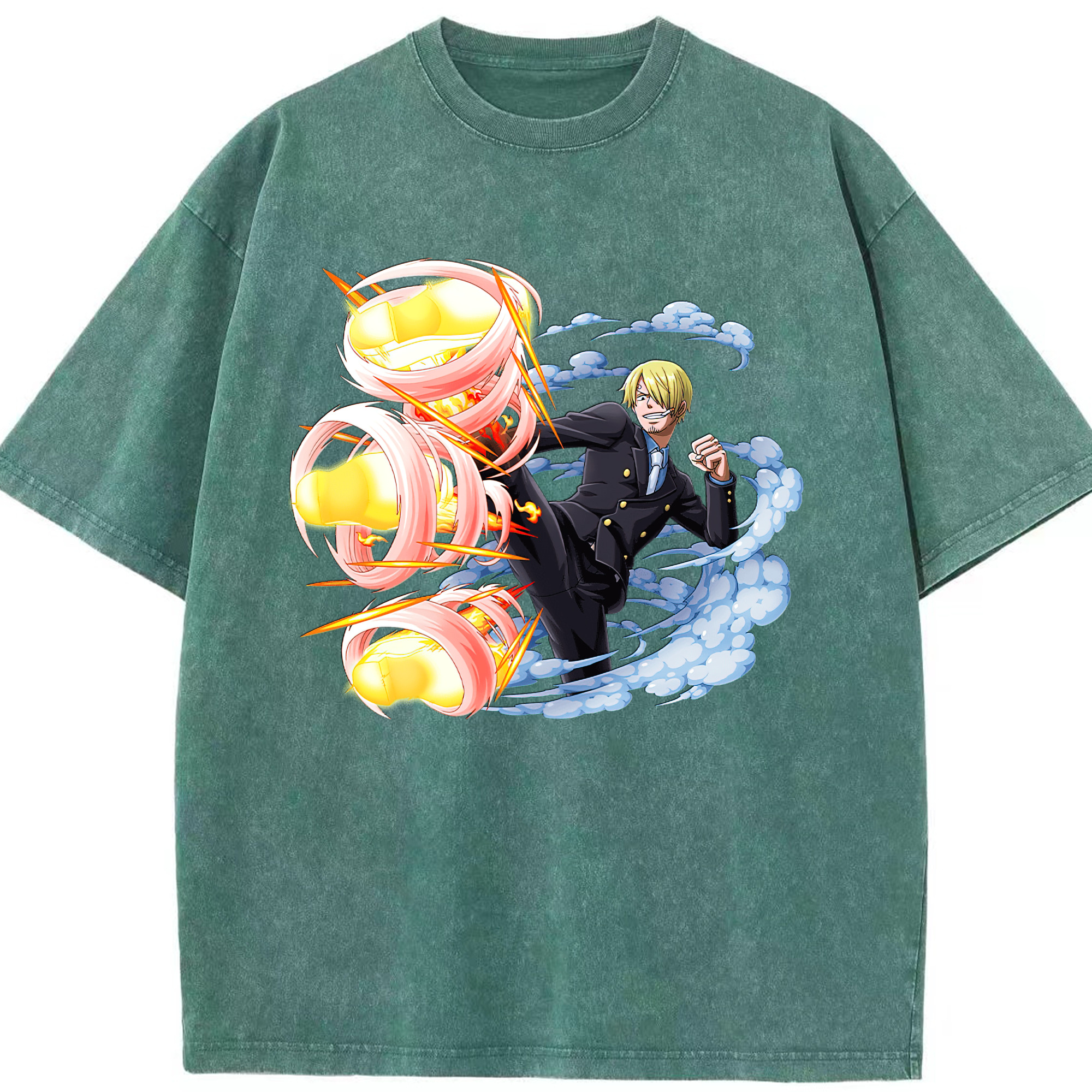 （画像用） ワンピース サンジ ONE PIECE Sanji 綿100% ヴィンテージ風 半袖Tシャツ（フロントプリント）